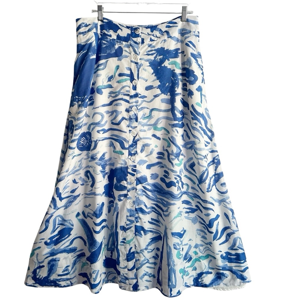 NEW Maeve Anthropologie Blue White Beach Print Cotton Maxi Skirt 14